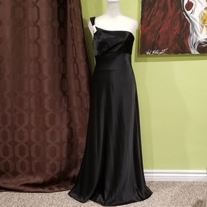 One Shoulder Satin Dress With Bow Accent